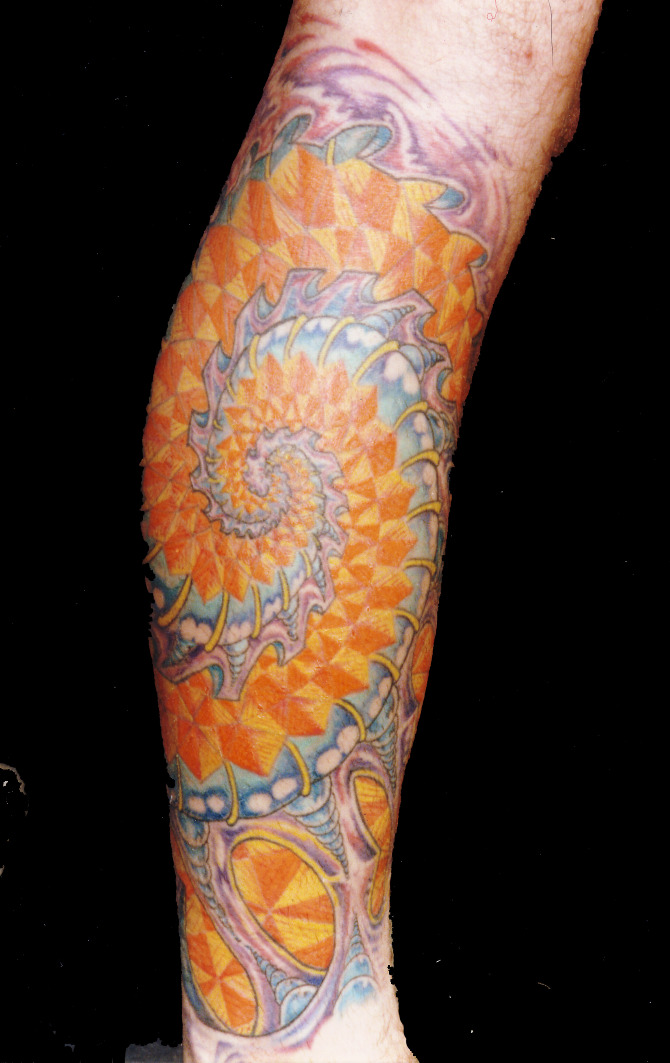 Crystal Spiral Orange And Yellow Fractal Tattoo Sleeve
