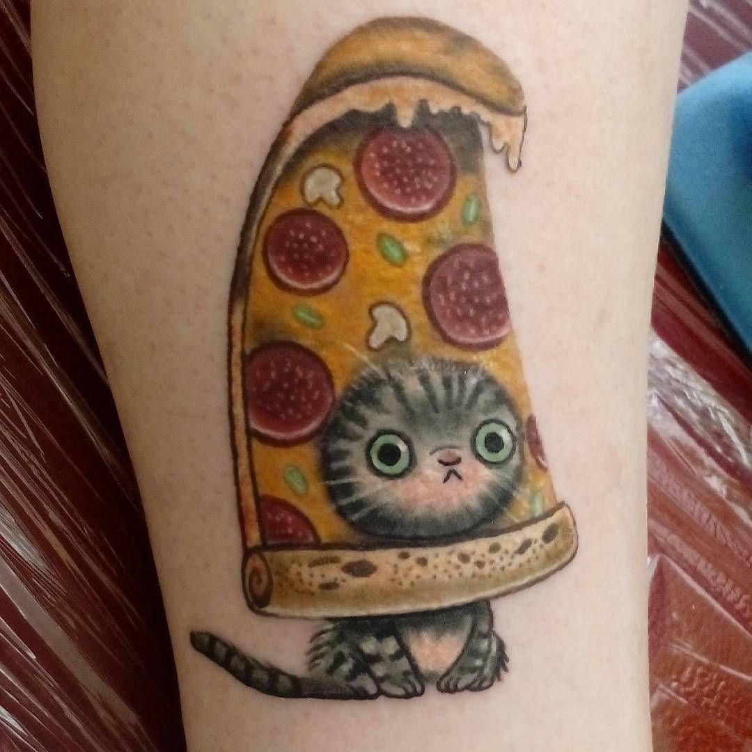 Cute Baby Kat With Pizza Slice Tattoo