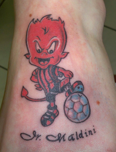 Cute Devil With Football Tattoo.