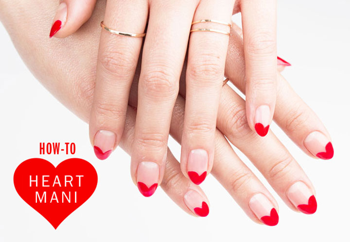 Cute French Tip Red Hearts Nail Art Idea