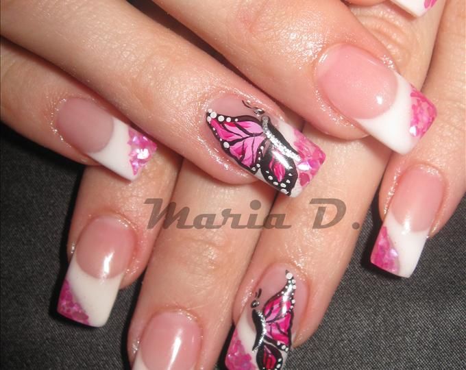Cute Pink Butterflies Nail Art