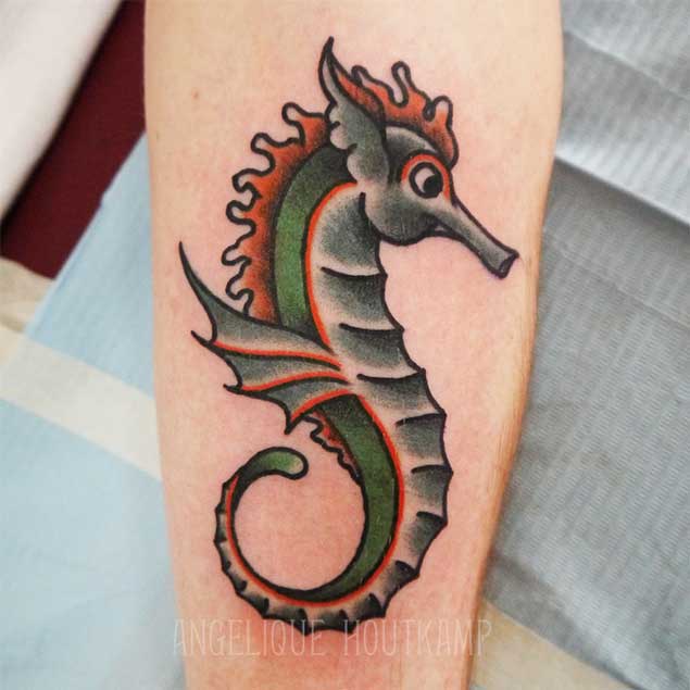 Cute Seahorse Colored Tattoo