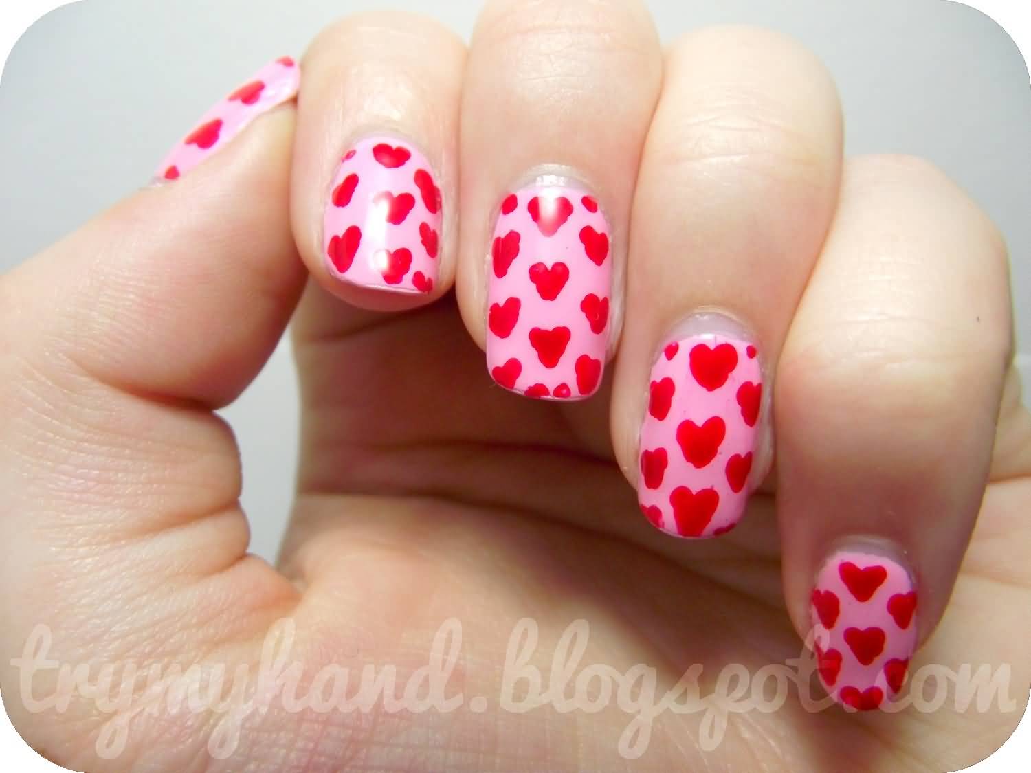 Cute Small Pink Hearts Nail Art