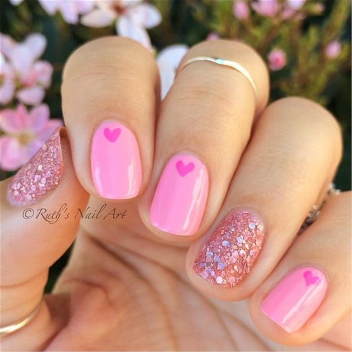 Cute Tiny Pink Hearts Nail Art Designs