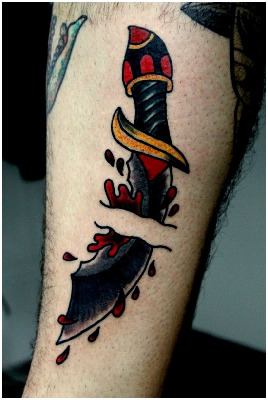 Dagger Ripped Skin Traditional Tattoo