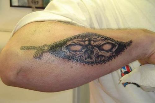Devil Face Inside Skin Zipper Tattoo On Arm Sleeve