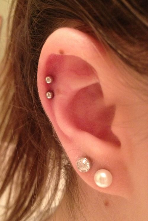 Double Lobe And Rim Piercing With silver Studs