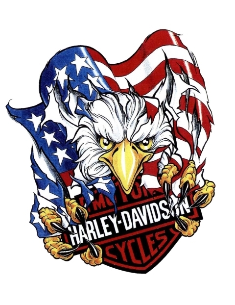 Eagle Ripped American Flag Harley Davidson Tattoo Design