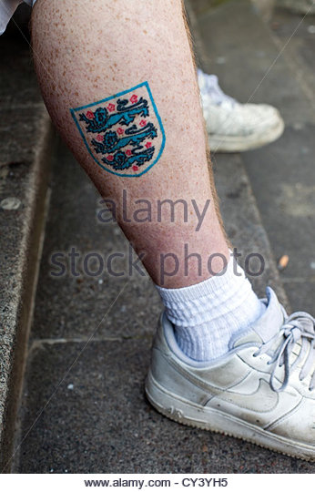 England Football Logo Tattoo On Leg