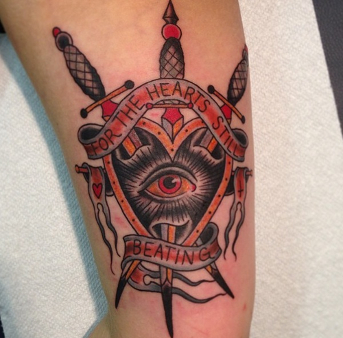Fabulous Dagger With Heart Eye Style Shield Traditional Tattoo