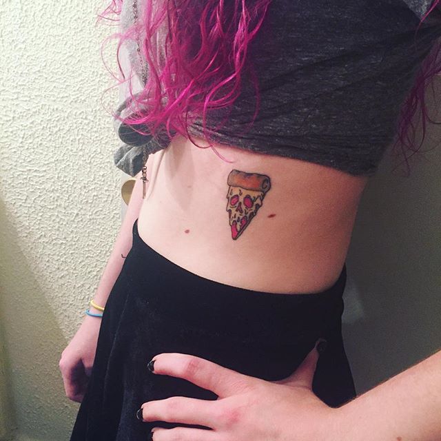 Face On Pizza Tattoo On Side Rib