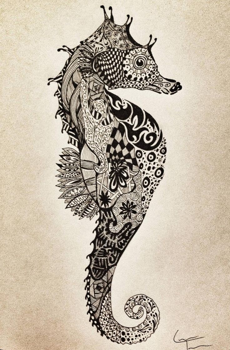 Fantastic Zentangle Seahorse Tattoo Design