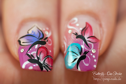 Four Butterflies Nail Art Design Idea