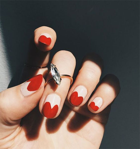 French Tip Red Hearts Nail Art