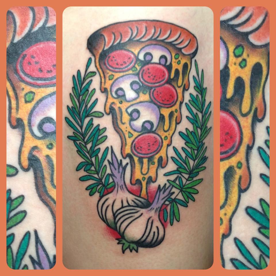 Garlic And Pizza Slice Tattoo Design