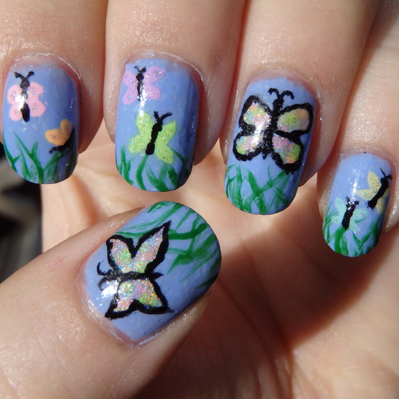 Glitter Butterflies Nail Art Design