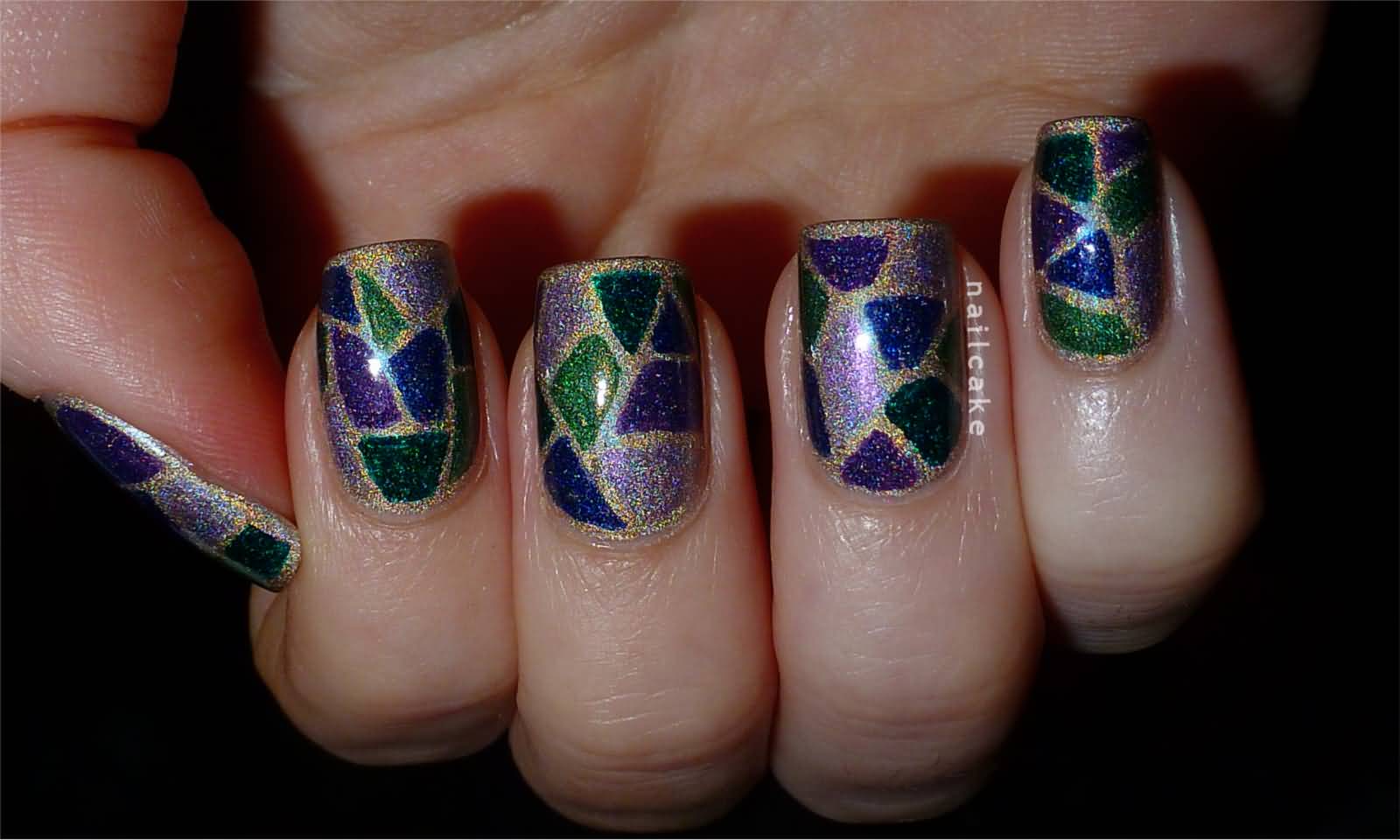 Glitter Gel Mosaic Nail Design Idea