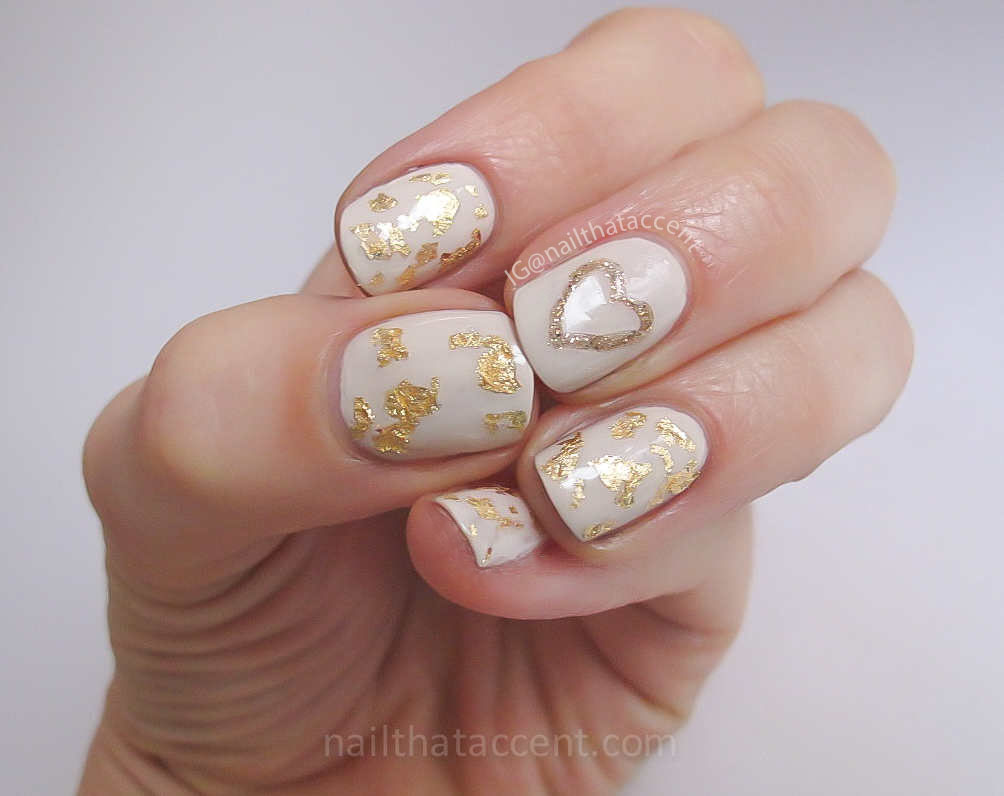 Glitter Gold Foil Heart Nail Art