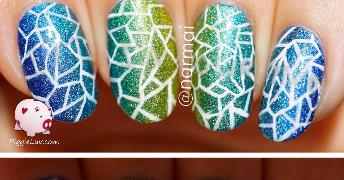 Glitter Mosaic Nail Art Design