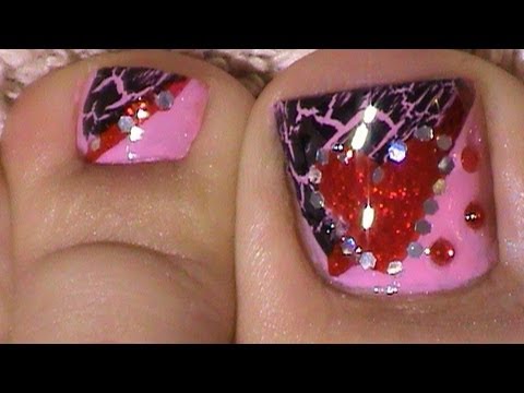 Glitter Outline Heart Nail Art For Toe Nails