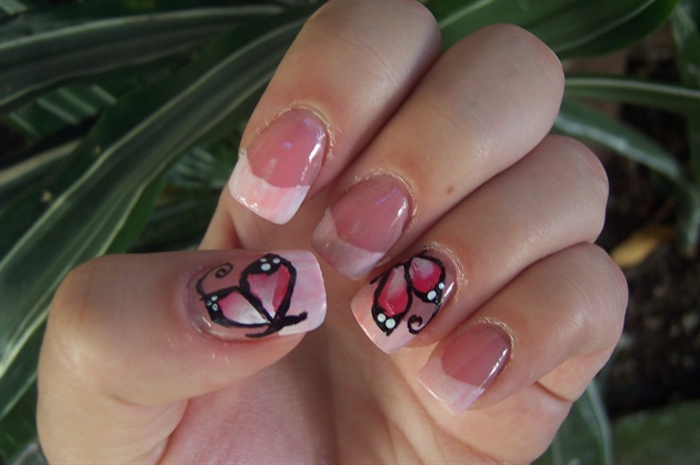 Glossy Pink Butterfly Nail Art
