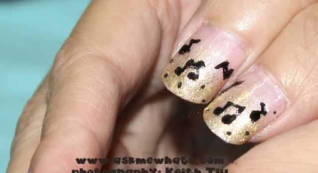 Gold Gel Tip Nails With Black Music Nail Design Idea