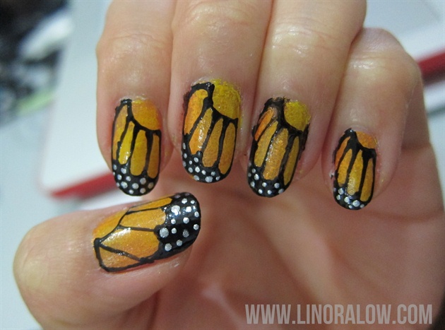 Golden Butterfly Wings Nail Art Design Idea