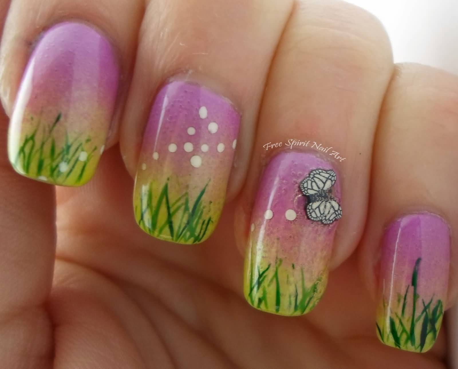 Gradient Nails With 3D Butterfly Nail Art