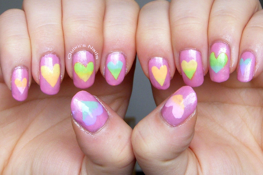 Gradient Sweet Hearts Nail Art By Quixii