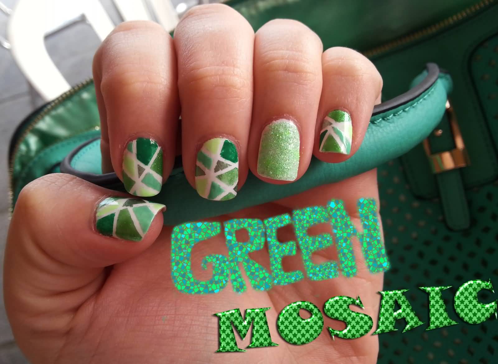 Green and White Nail Art - wide 1