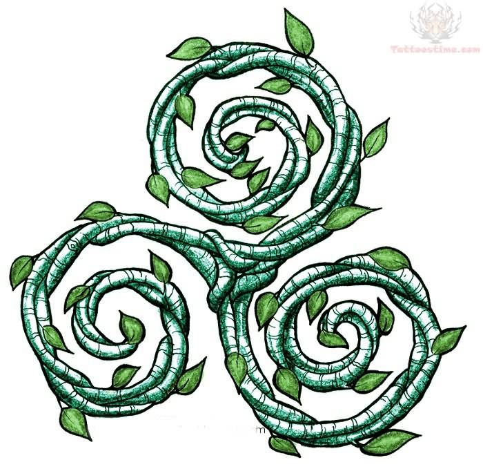 Green Triskel Plant Tattoo Design