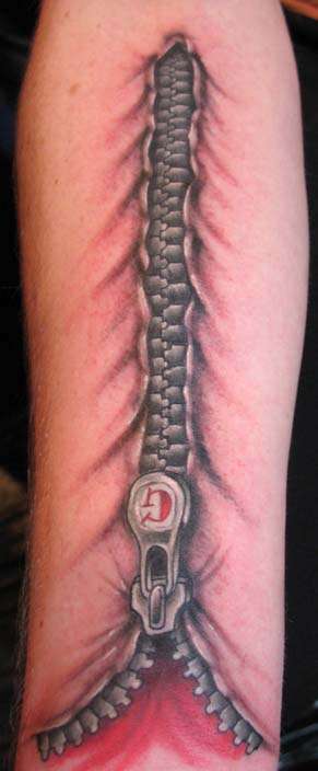 Grey 3D Little Open Zipper Tattoo
