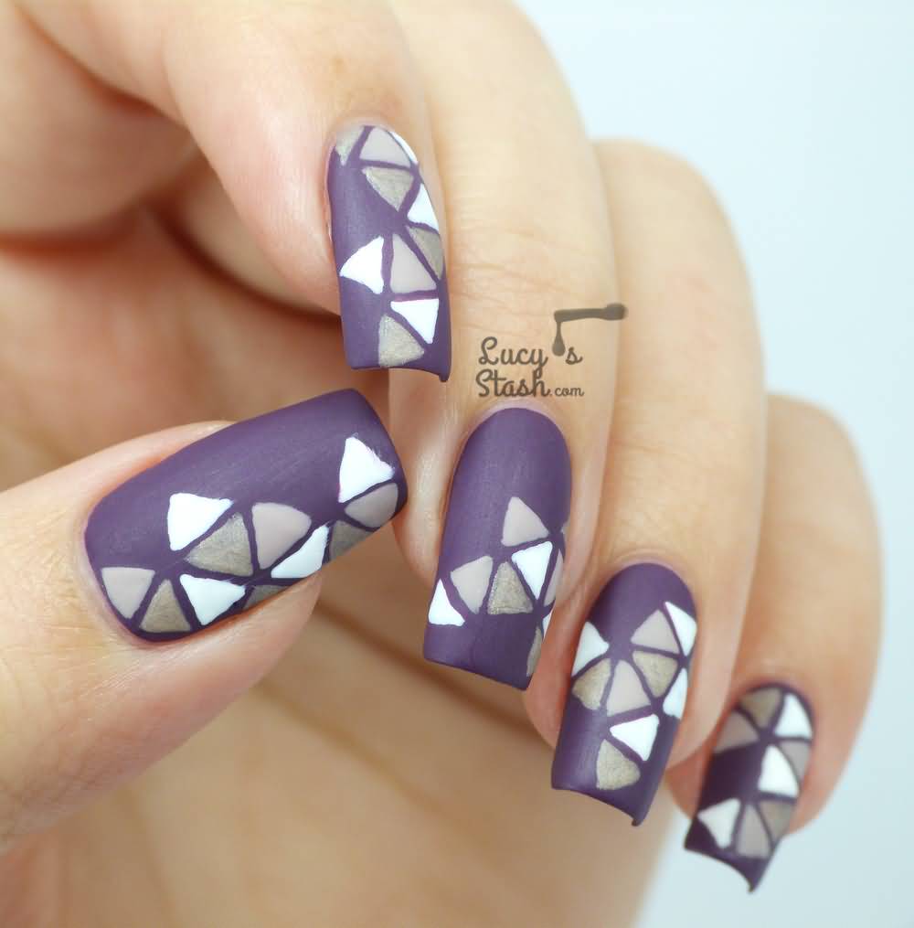 Grey And White Triangles Mosaic Design Nail Art