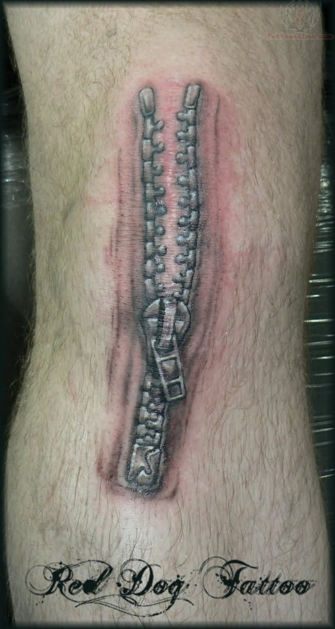 Grey Ink Zipper Tattoo