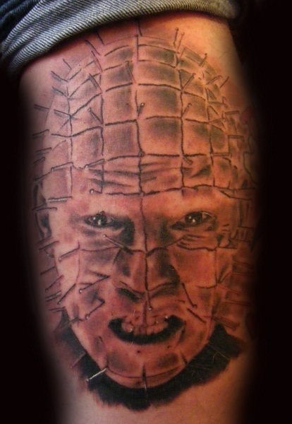 Grey Pinhead Face Tattoo By Mcdelberto