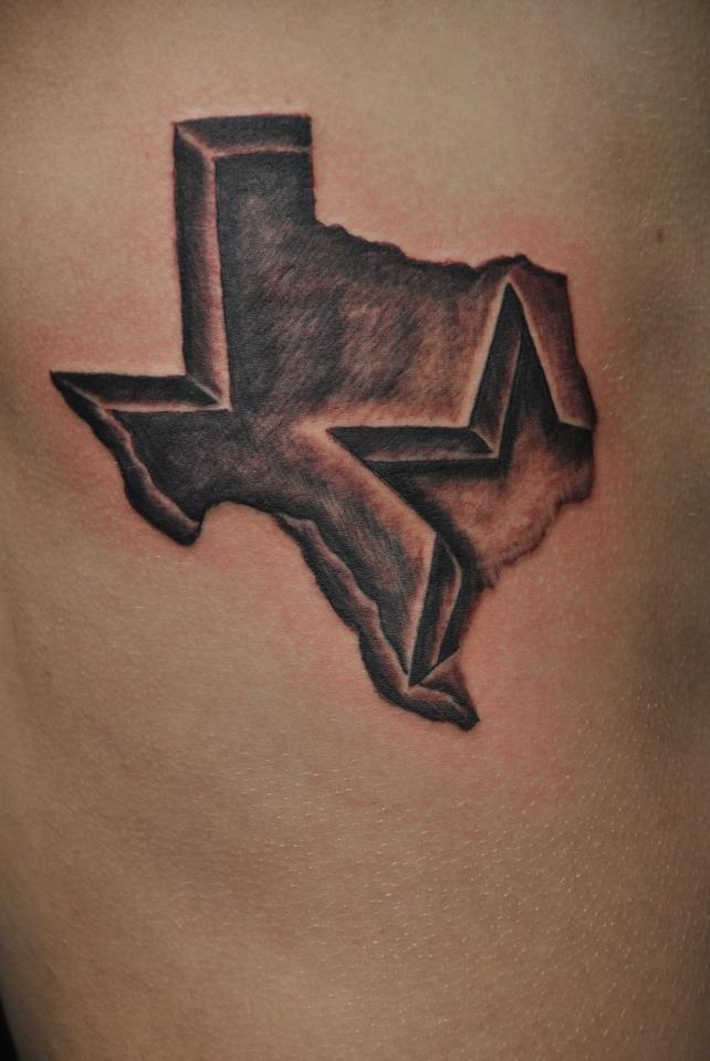 Grey Star In Texas Map Tattoo