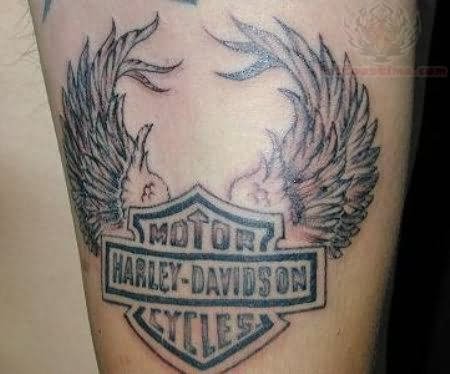 Grey Winged Harley Davidson Logo Tattoo