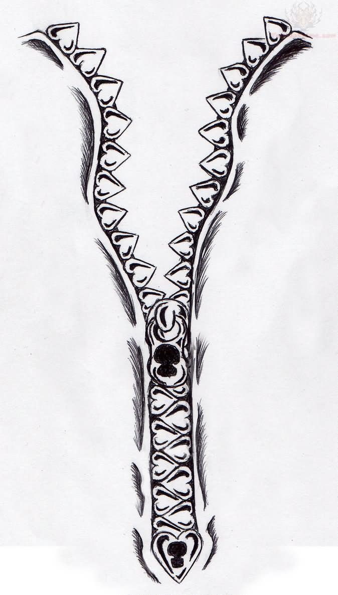 Half Open Zipper Black And White Tattoo Stencil
