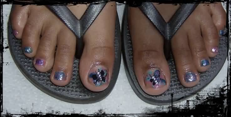 Hand Painted Butterfly Toe Nail Art
