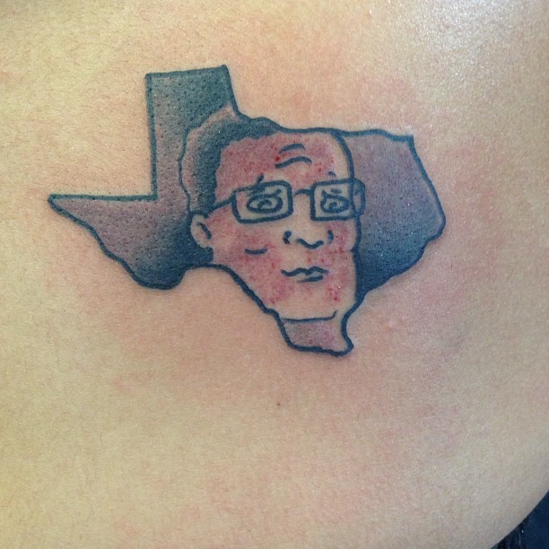 Hank Hill In Texas Map Tattoo