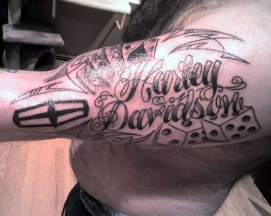 Harley Davidson And Dicer Tattoo On Arm