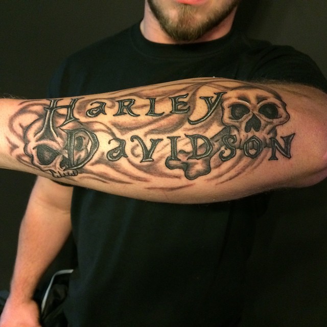 Harley Davidson Skulls Tattoo On Arm Sleeve For Men