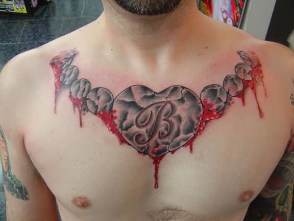 Heart Blood Necklace Tattoo For Men