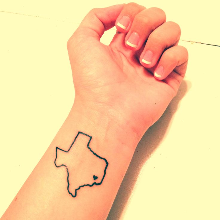 Heart In Texas Map Outline Tattoo On Wrist