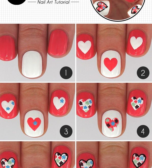 Heart With Floral Design Nail Art Tutorial
