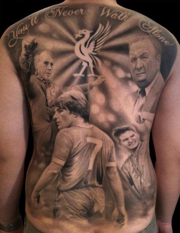 Incredible Realistic Football Theme Tattoo On Full Back For Men