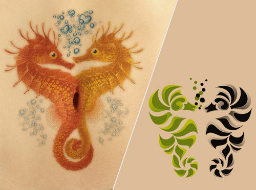 Kissing Seahorse Tattoo Design