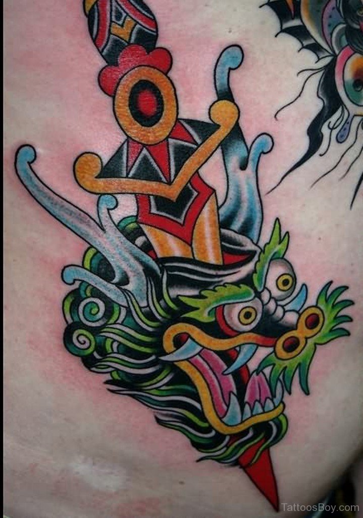 Knife And Dragon Traditional Tattoo