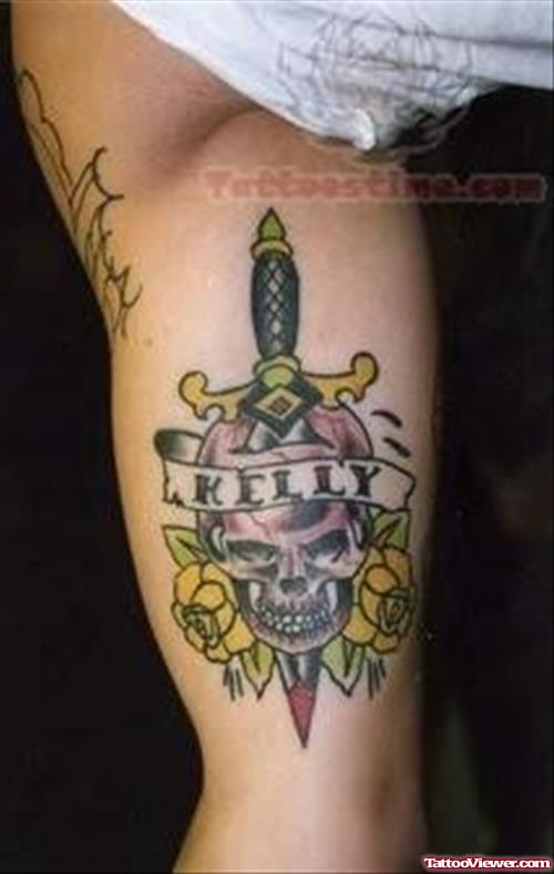 Knife And Skull Small Tattoo