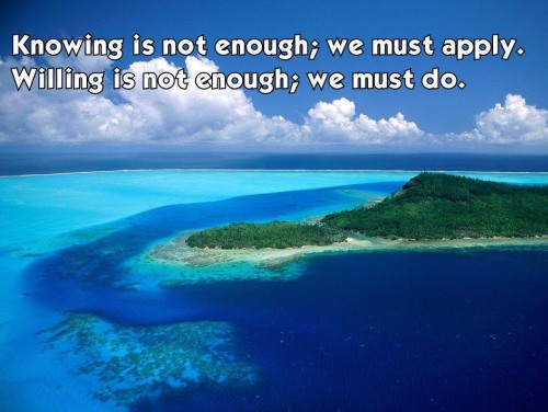 Knowing is not enough; we must apply. Willing is not enough; we must do. - Johann Wolfgang von Goethe